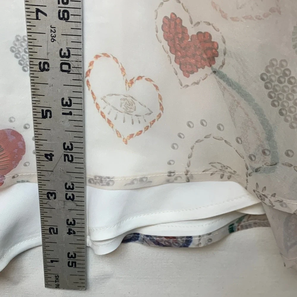 Farm Rio size medium dress semi sheer hearts puff sleeve pineapple mini party - Picture 7 of 12